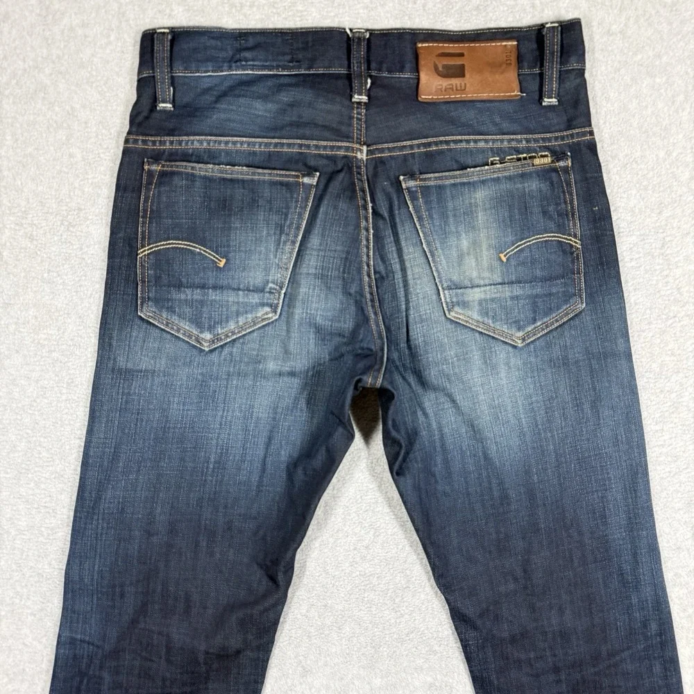G Star RAW Jeans Men 31x34 Blue 3301 Straight Leg Dark Wash Button Fly Denim - Picture 4 of 12